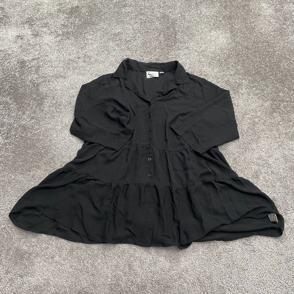 Linea By Louis Dell' Olio Tunic Blouse Womens 1X Black Button Down Long Sleeve